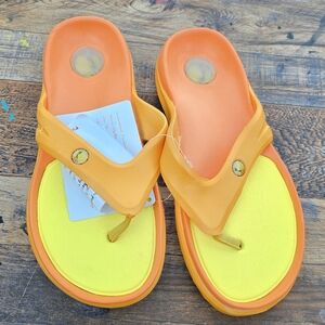 Bright Orange and Yellow Flip Flops Men's Size 8